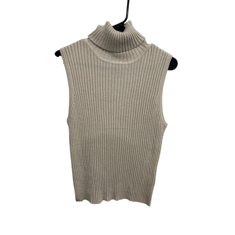 Reitmans Ribbed Turtleneck Sleeveless Sweater Vest Beige Sz XL Cozy Neutral
